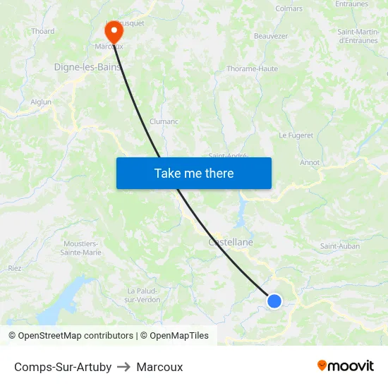 Comps-Sur-Artuby to Marcoux map