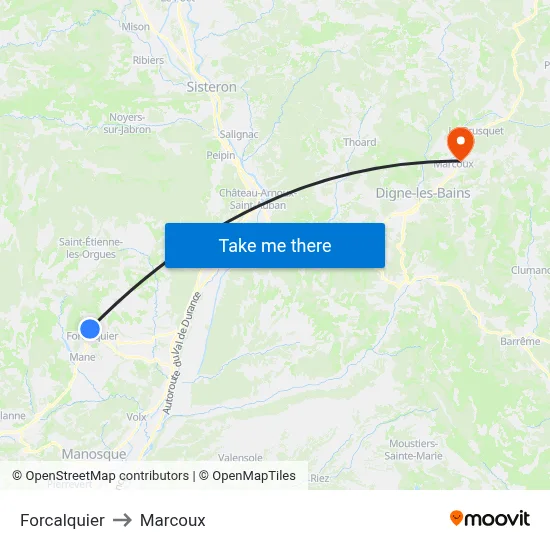Forcalquier to Marcoux map