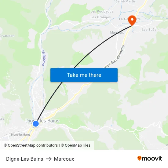 Digne-Les-Bains to Marcoux map