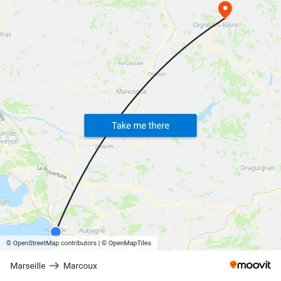 Marseille to Marcoux map