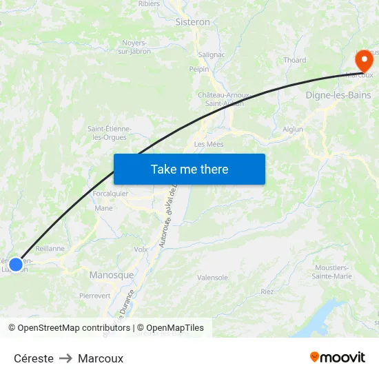 Céreste to Marcoux map