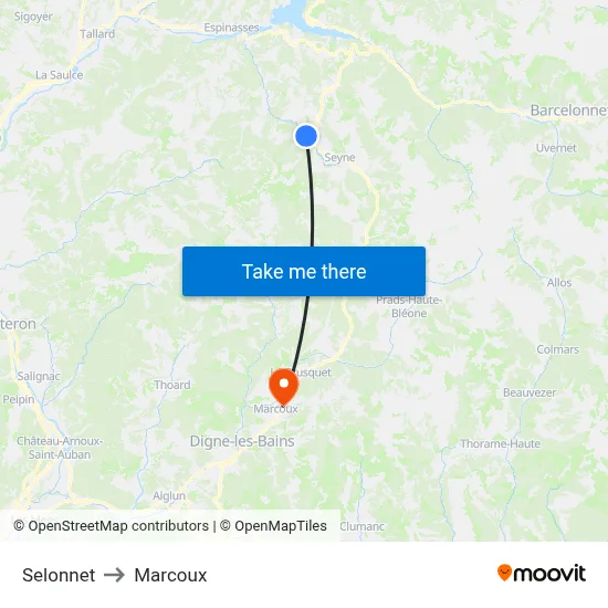 Selonnet to Marcoux map