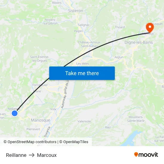 Reillanne to Marcoux map