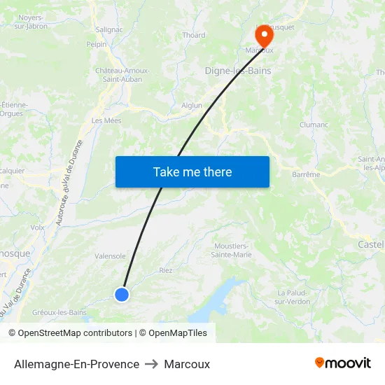 Allemagne-En-Provence to Marcoux map