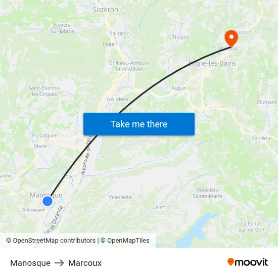 Manosque to Marcoux map