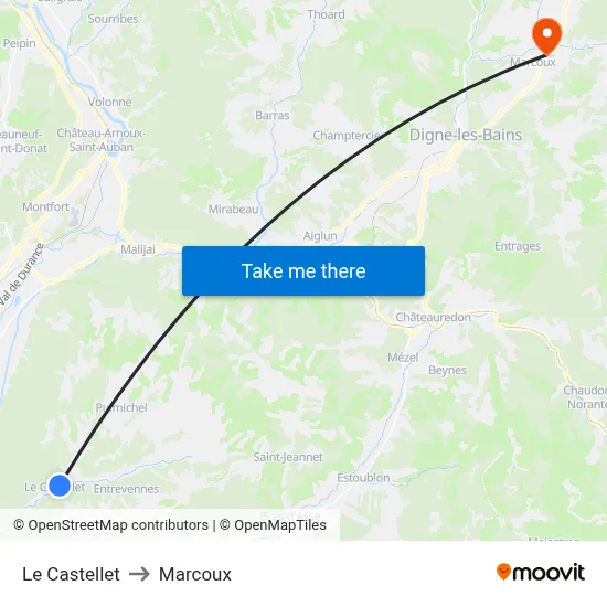 Le Castellet to Marcoux map