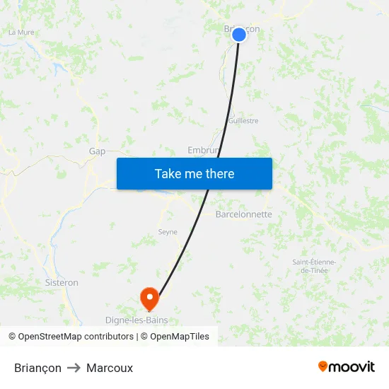 Briançon to Marcoux map