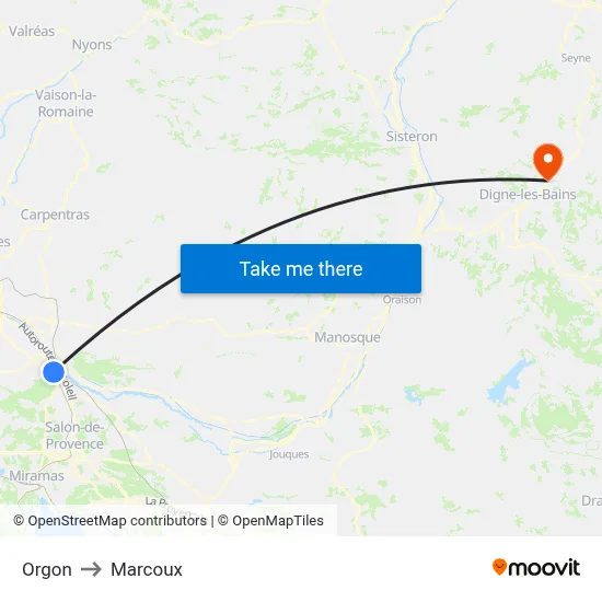 Orgon to Marcoux map
