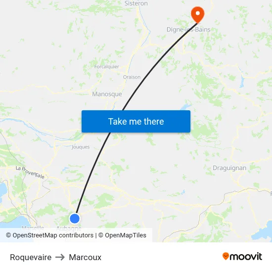 Roquevaire to Marcoux map
