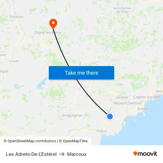 Les Adrets-De-L'Estérel to Marcoux map