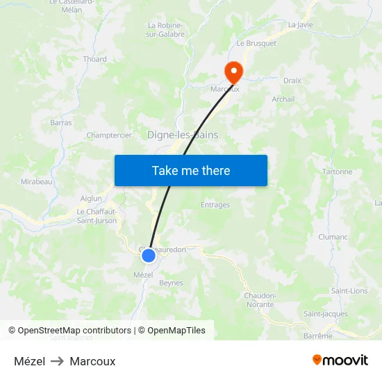 Mézel to Marcoux map