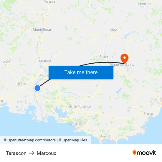 Tarascon to Marcoux map