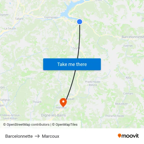 Barcelonnette to Marcoux map