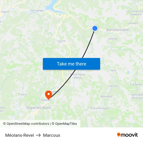 Méolans-Revel to Marcoux map