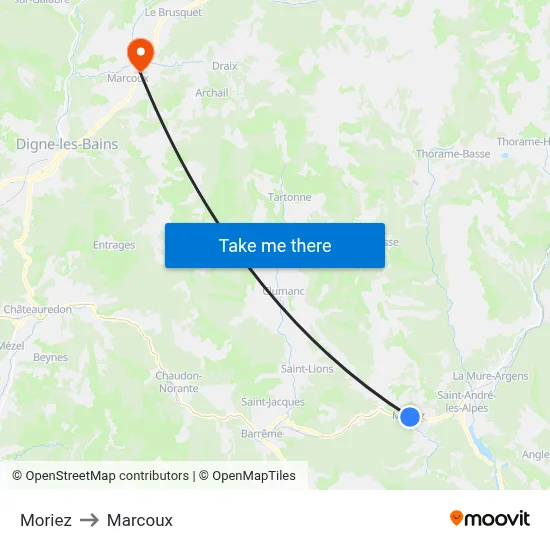 Moriez to Marcoux map