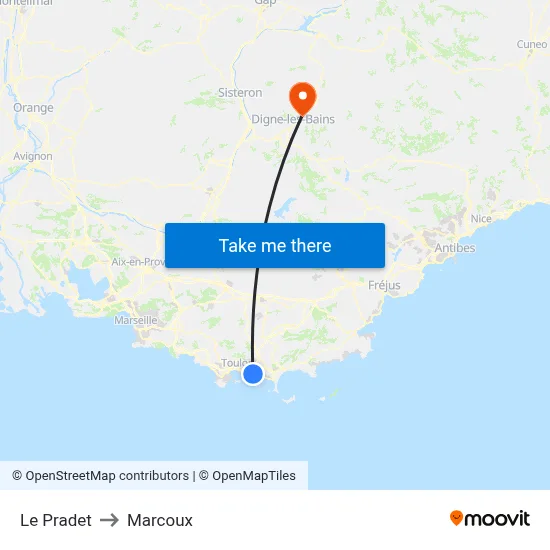 Le Pradet to Marcoux map