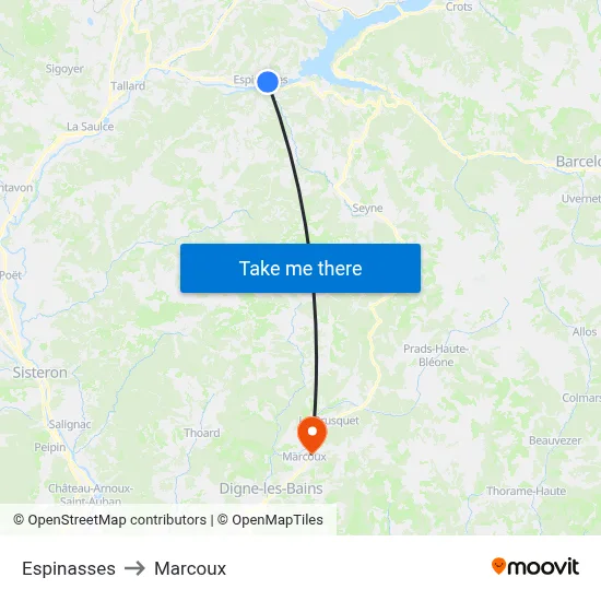 Espinasses to Marcoux map