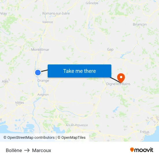Bollène to Marcoux map