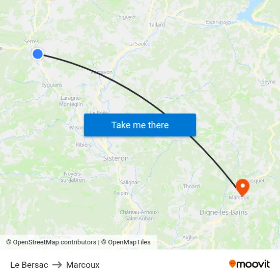 Le Bersac to Marcoux map