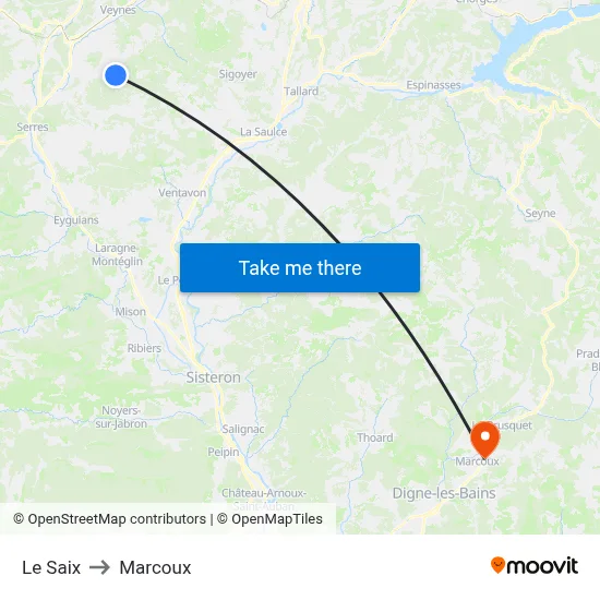 Le Saix to Marcoux map