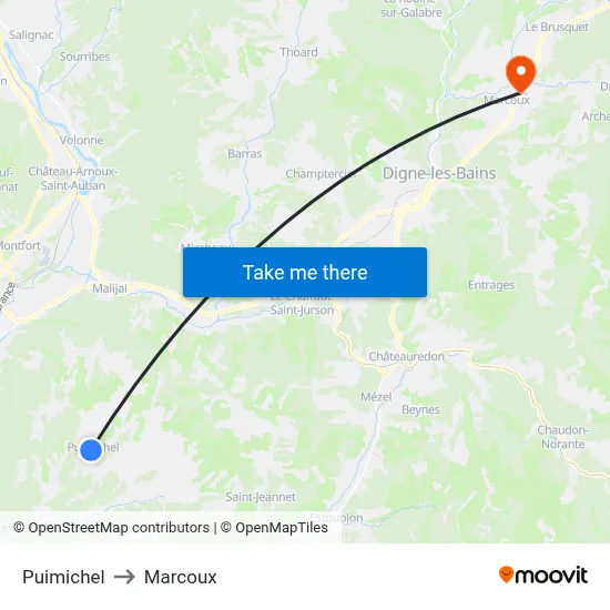 Puimichel to Marcoux map