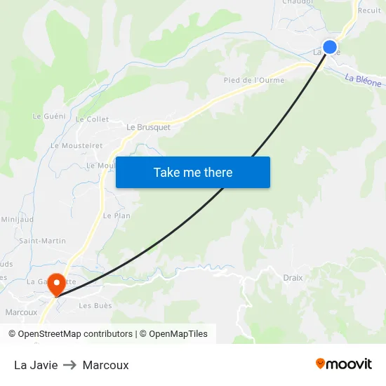 La Javie to Marcoux map