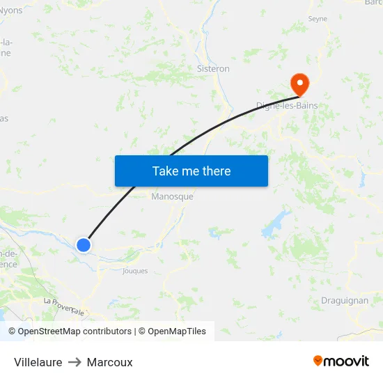 Villelaure to Marcoux map