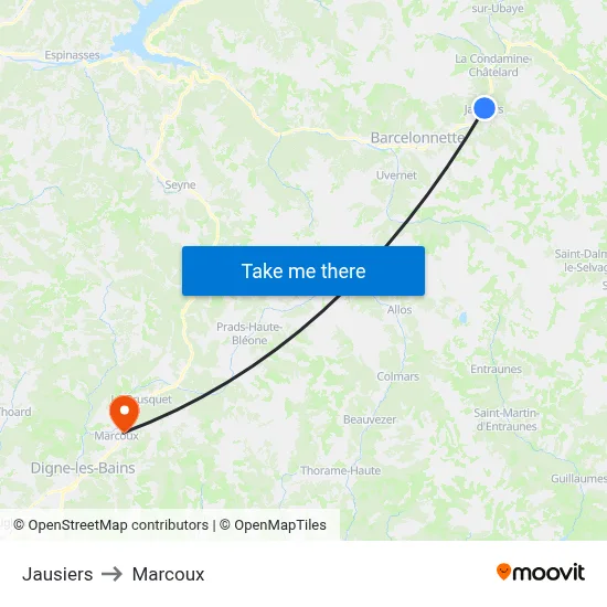 Jausiers to Marcoux map