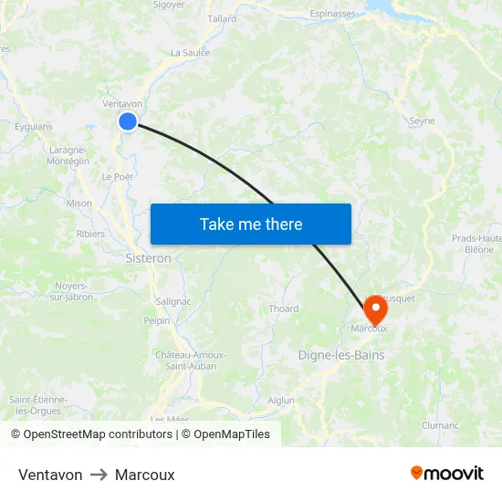Ventavon to Marcoux map