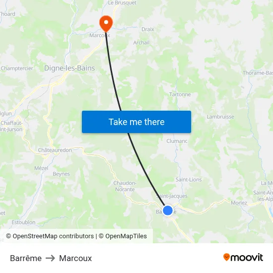Barrême to Marcoux map
