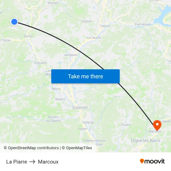La Piarre to Marcoux map