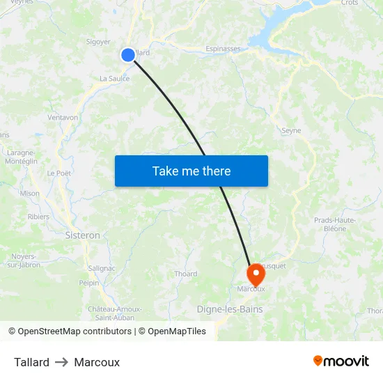 Tallard to Marcoux map