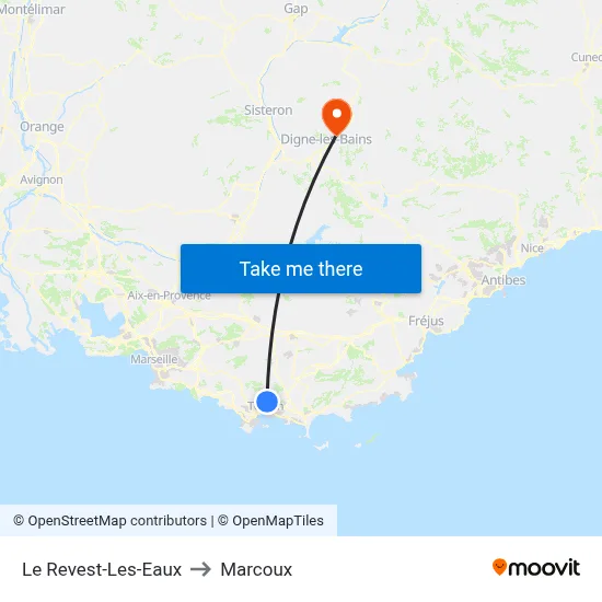 Le Revest-Les-Eaux to Marcoux map
