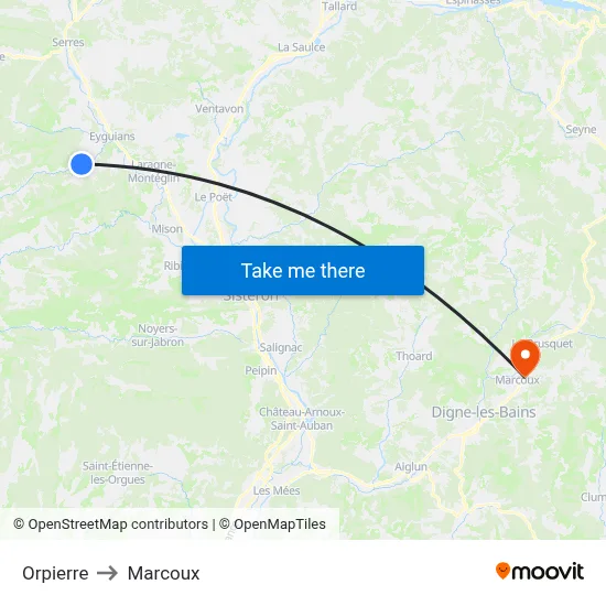 Orpierre to Marcoux map