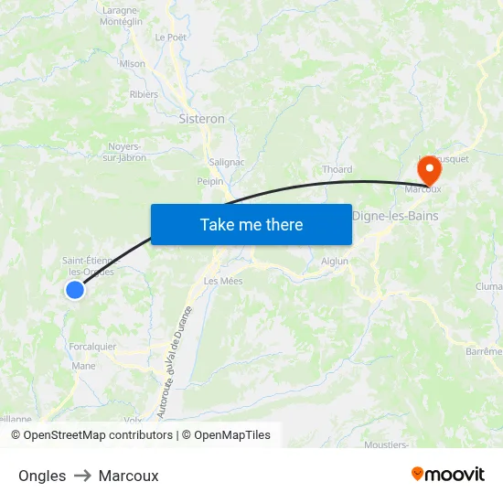 Ongles to Marcoux map