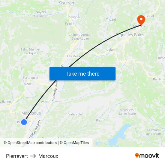Pierrevert to Marcoux map