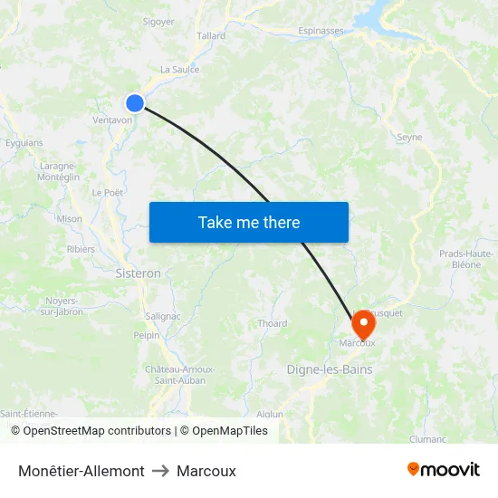 Monêtier-Allemont to Marcoux map