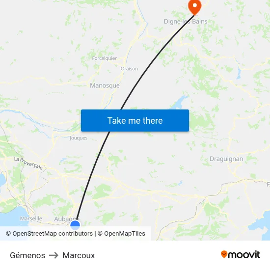 Gémenos to Marcoux map