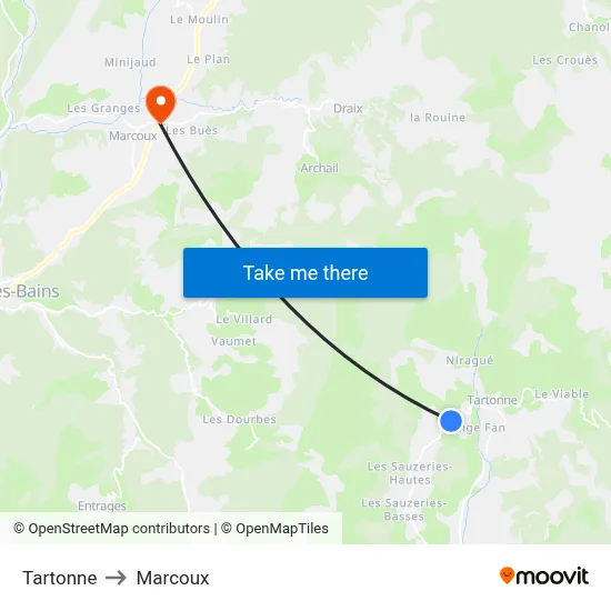 Tartonne to Marcoux map