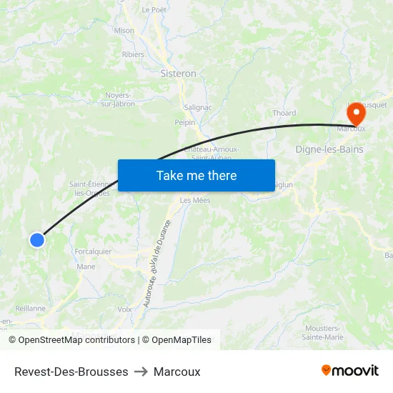 Revest-Des-Brousses to Marcoux map