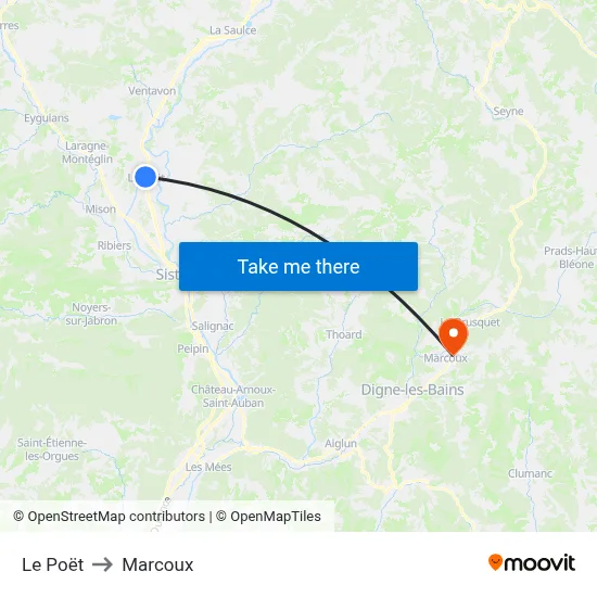 Le Poët to Marcoux map