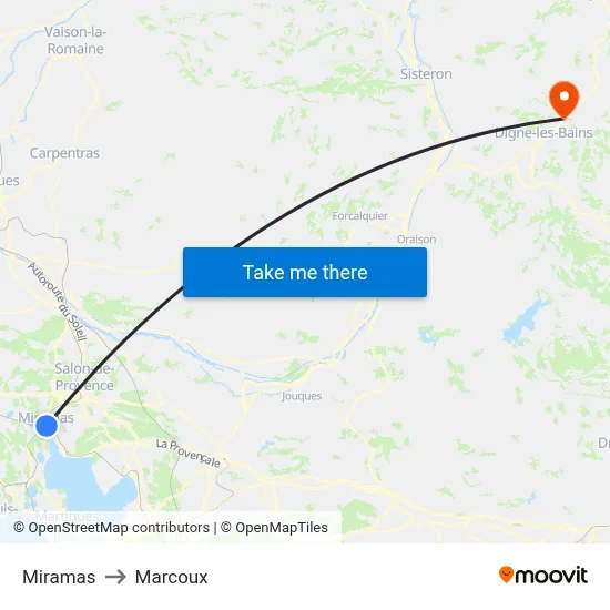 Miramas to Marcoux map