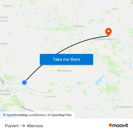 Puyvert to Marcoux map