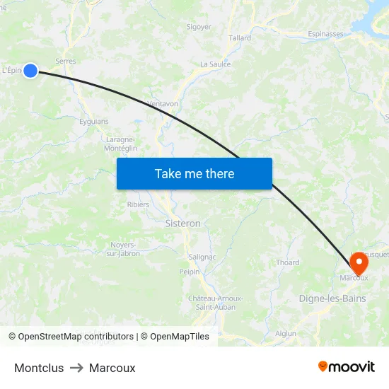 Montclus to Marcoux map