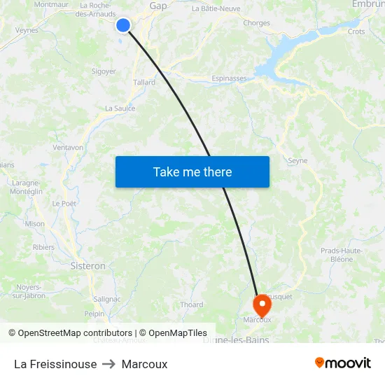 La Freissinouse to Marcoux map