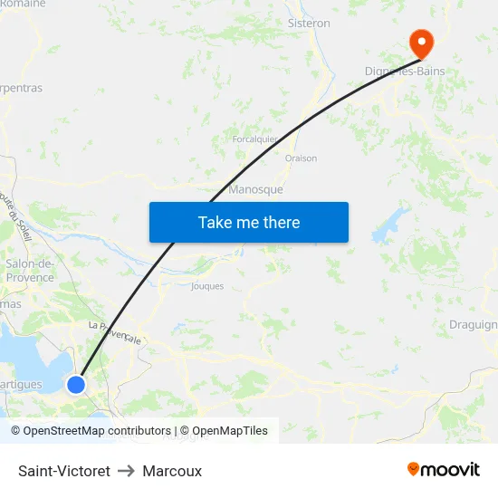 Saint-Victoret to Marcoux map