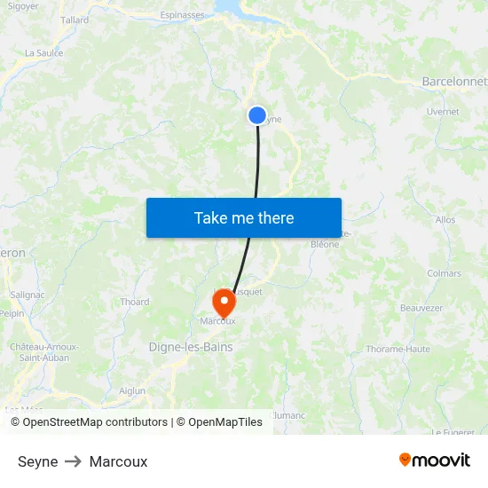Seyne to Marcoux map
