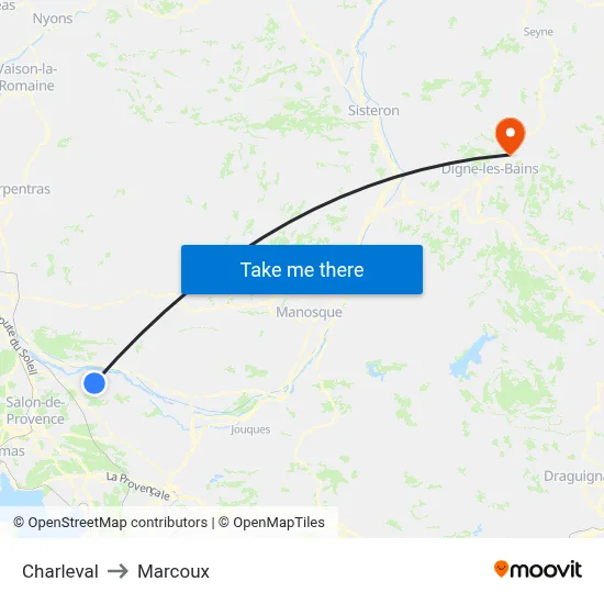 Charleval to Marcoux map