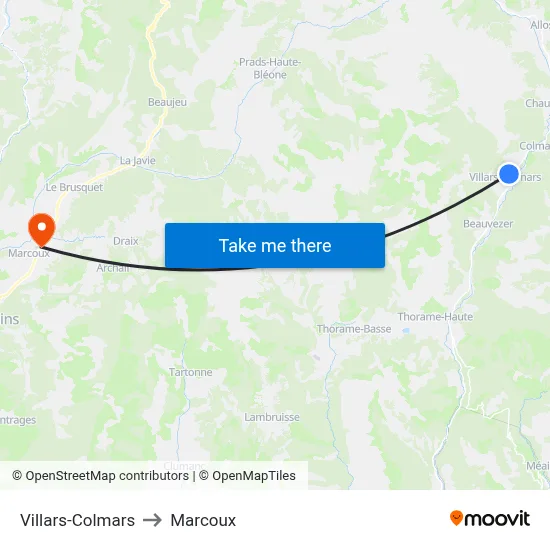 Villars-Colmars to Marcoux map
