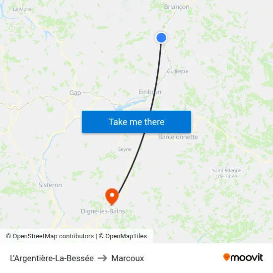 L'Argentière-La-Bessée to Marcoux map